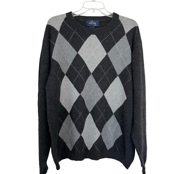 Allen Solly Other - Allen Solly Black Gray Argyle 100% 2-Ply Cashmere Crewneck Pullover Sweater XL